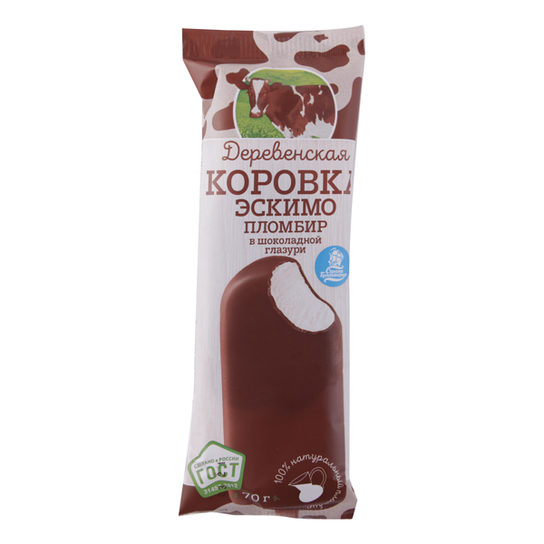 Мороженое пломбир Страна Гулливерия Деревенская коровка ванильный в шоколадной глазури 70 г