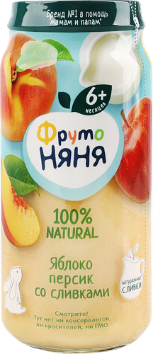 Пюре фруктовое ФрутоНяня из яблок и персиков со сливками с 6 месяцев, 250г