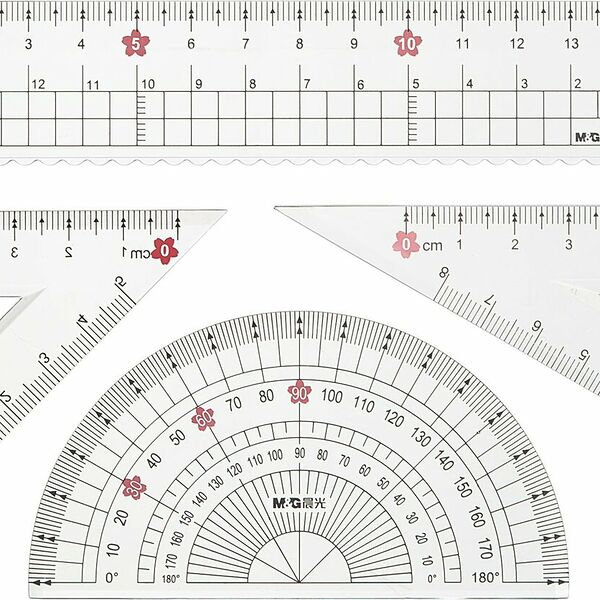 Набор чертежный M&G Sakura Rain (линейка, транспортир, 2 треугольника)