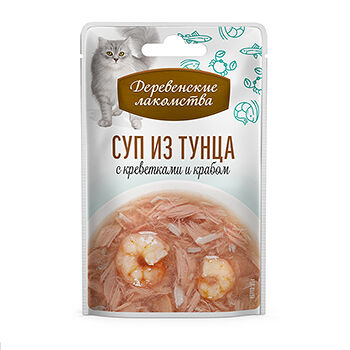 Лакомство для кошек Деревенские лакомства Суп из тунца с креветками и крабом 35г