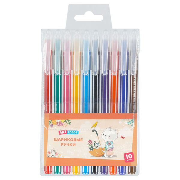 Набор шариковых ручек ArtSpace Funny animals, 10 цветов, 10 шт