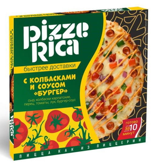 Пицца Pizze rica с колбасками и соусом бургер замороженная, 320г