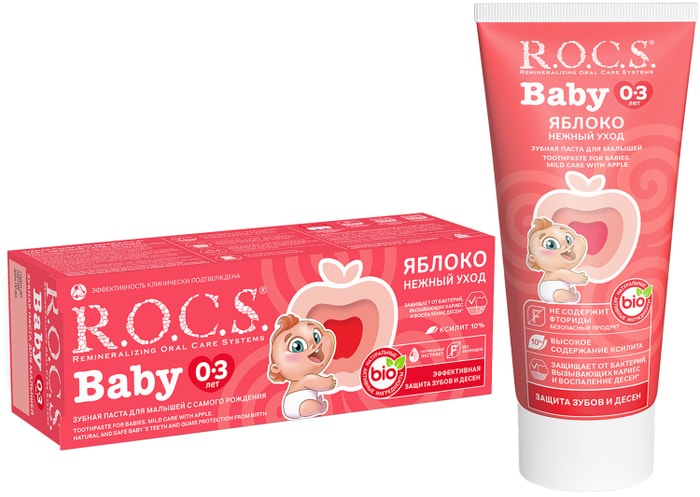 

Зубная паста детская R.O.C.S. Baby 0-3 лет нежный уход яблоко 45 г