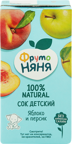Сок Фрутоняня Яблоко, персик без сахара с 6 месяцев