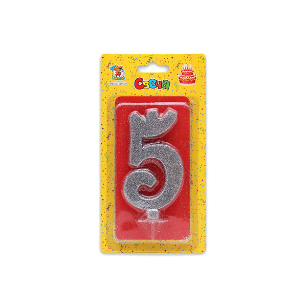 Свеча для торта миленд серебряный глиттер малая цифра 5 с-1833