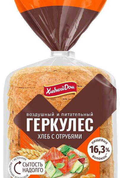 Хлеб Хлебный Дом Геркулес с отрубями половинка нарезанный 250г