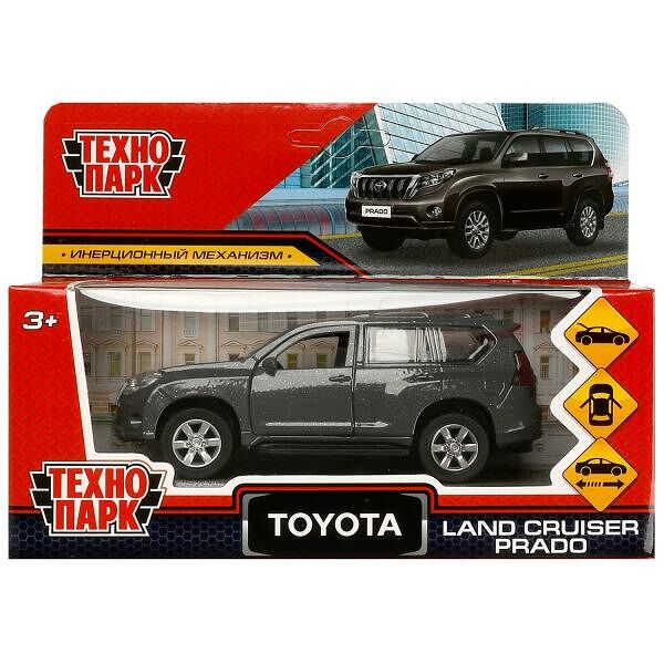 Машина металл Toyota Prado длина 12 см двери багаж инерц серый кор Технопарк