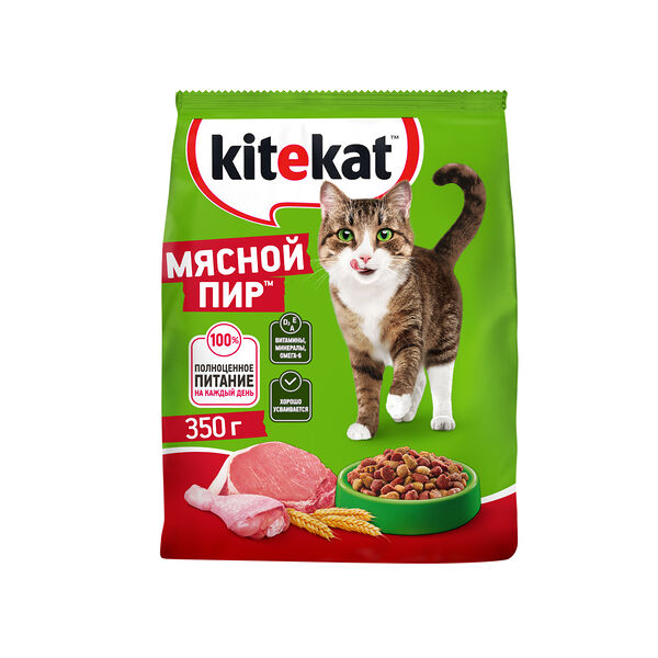 Сухой полнорационный корм KITEKAT™ для взрослых кошек «Мясной Пир», 350 г 