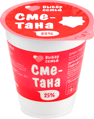 

Сметана ВЫБОР СЕМЬИ 25%, без змж, 300г
