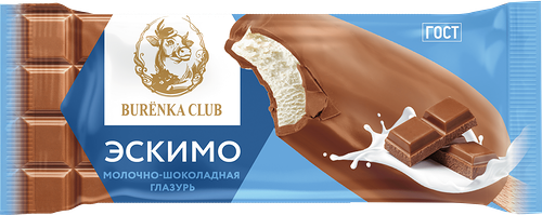 Мороженое BURЁNKA CLUB Пломбир в молочно-шоколадной глазури 15%, без змж, эскимо, 70г