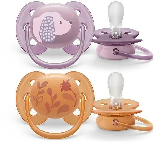 Пустышка Avent 6-18M ультрамягкая фиолетово-оранжевая N2
