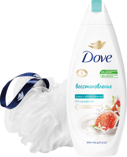 

Набор подарочный женский Dove: Крем-гель для душа Инжир и лепестки апельсина 250 мл, мочалка