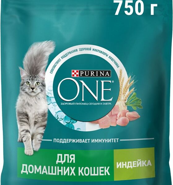 Сухой корм для кошек Purina ONE для живущих в домашних условиях с индейкой 750г