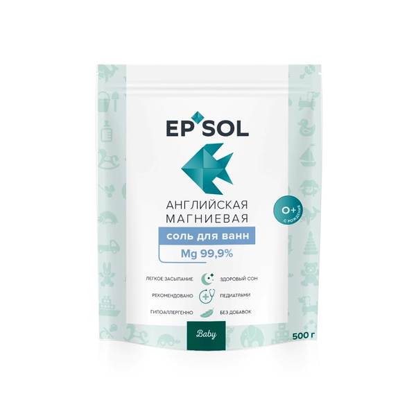 Соль для ванн английская магниевая расслабляющая для детей с 0 лет 500г Epsol Baby