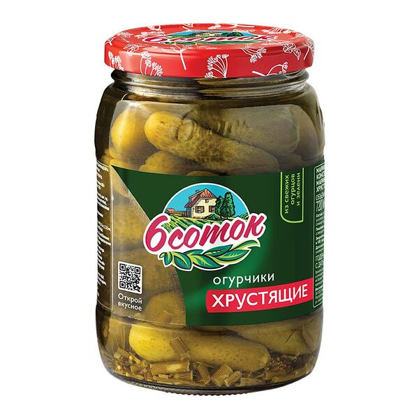 Огурцы 6 соток 720г хрустящие ст/б