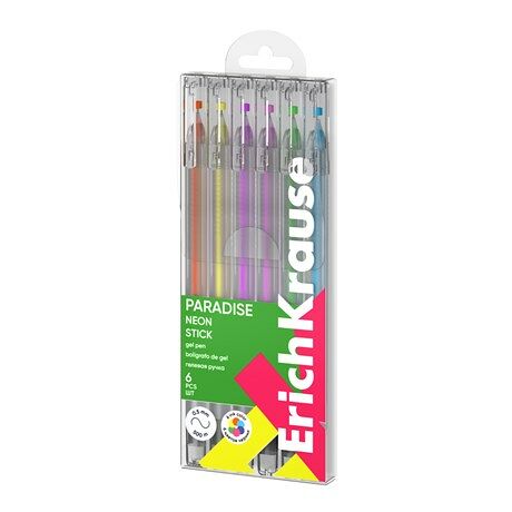Набор гелевых ручек Erich Krause Paradise Stick Neon цвет чернил ассорти, 6 шт