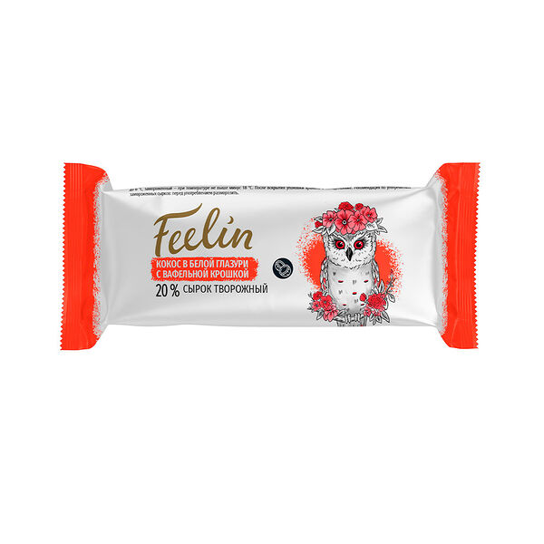 Сырок творожный глаз FEELIN с кокос стружкой в белой глазури со вк кокоса с ваф крошкой 20% 40г