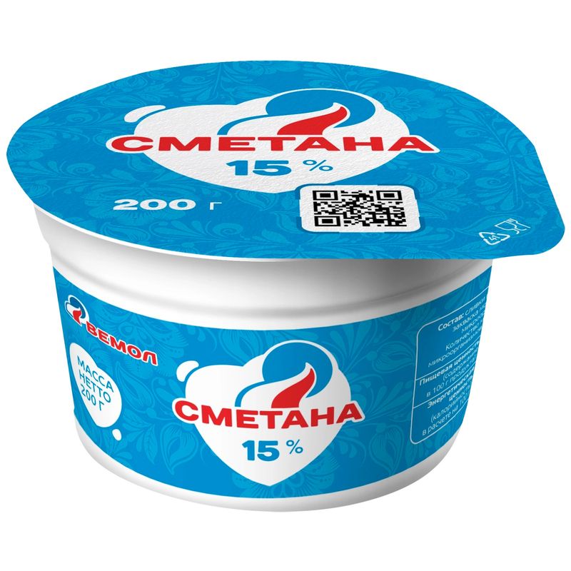 

Сметана Вемол 15%, 200г