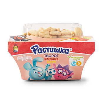 Творог детский Растишка клубника-банан с печеньем, с 3 лет, 3.5%