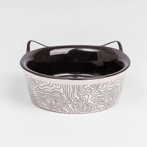 Миска керамическая с ушками для кошек и собак, 11x4,5 см, черная