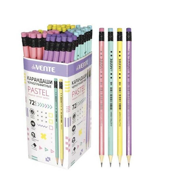 Карандаш чернографитный с ластиком Pastel HB шестигранный заточенный арт. 5032903 deVENTE