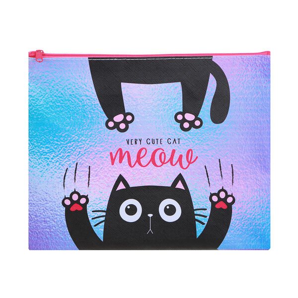 Милый котик папка для тетрадей 24x20см, для a5, молния сверху, искусственная кожа с печатью