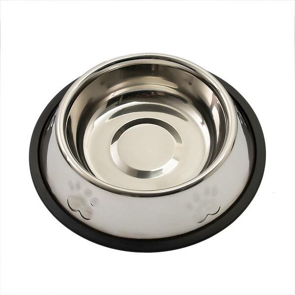 Миска для собак металлическая с лапкой рельеф резиновое основание 480мл