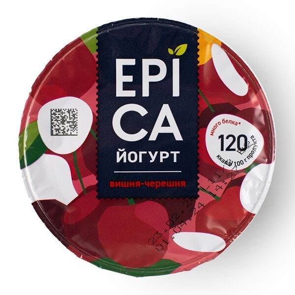 Йогурт Epica натуральный вишня черешня 4.8% 130 г