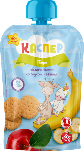 

Пюре фруктовое Маленькое счастье Смешарики яблоко, банан и печенье с 6 месяцев 85 г