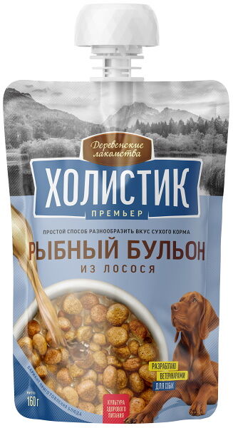 Влажный холистик для собак ДЕРЕВЕНСКИЕ ЛАКОМСТВА бульон рыбный из Лосося премьер 160 г