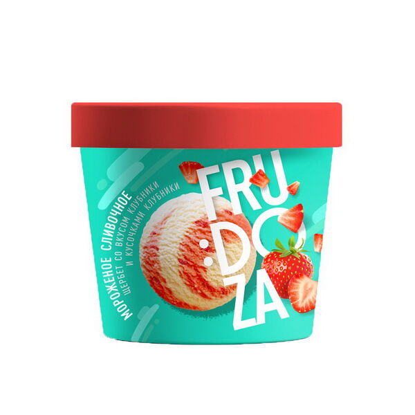 Мороженое сливочное Frudoza аром ванили с просл щербета вкус клубники и кус клубники 150г