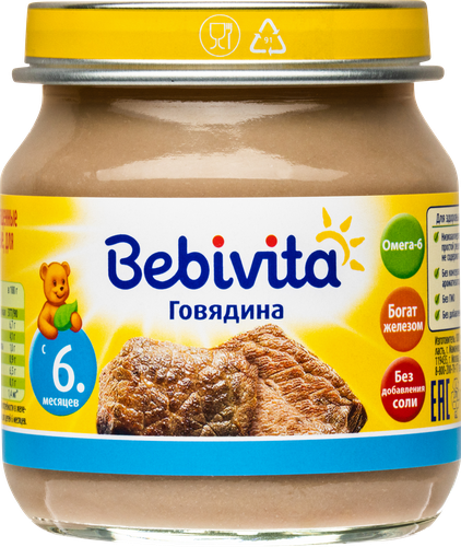 

Пюре мясное Bebivita Говядина с 6 месяцев 100 г