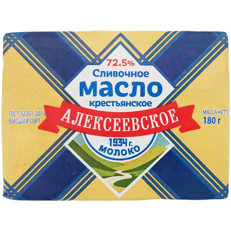 

Масло сливочное Алексеевское Молоко крестьянское 72.5%, 180 г