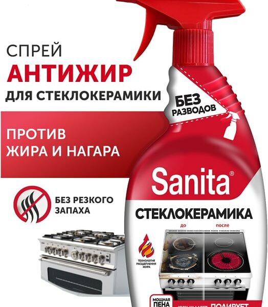 Спрей чистящий Sanita Антижир для стеклокерамики 500мл