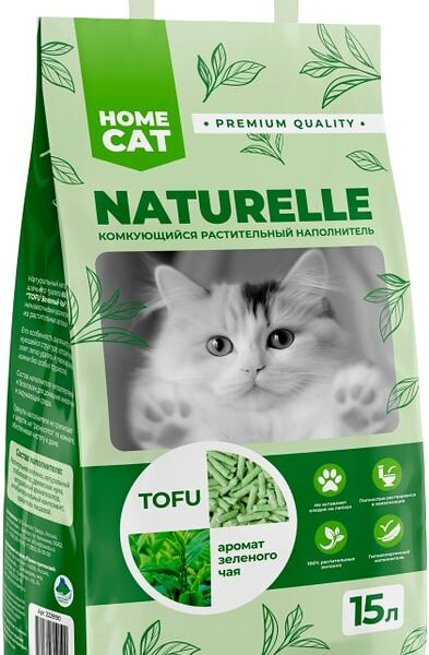 Наполнитель для кошачьих туалетов Homecat Naturelle с ароматом зеленого чая 15л