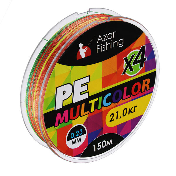 Azor fishing леска плетеная, pe премиум 4 нити, 150м, 0,23мм, 21,0кг, многоцветная