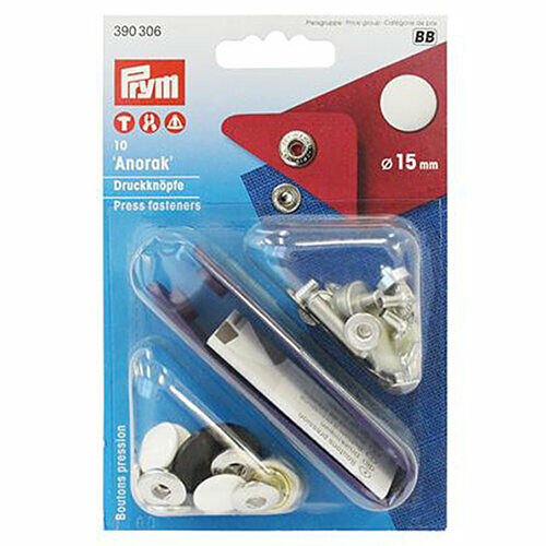 390306 Кнопки 'Анорак' (латунь), белый цв. 15мм Prym