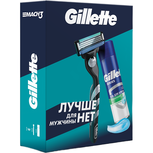 Подарочный набор Gillette Mach3 Бритва с 1 сменной кассетой + TGS Гель для бритья для чувствительной кожи Алоэ 200 мл