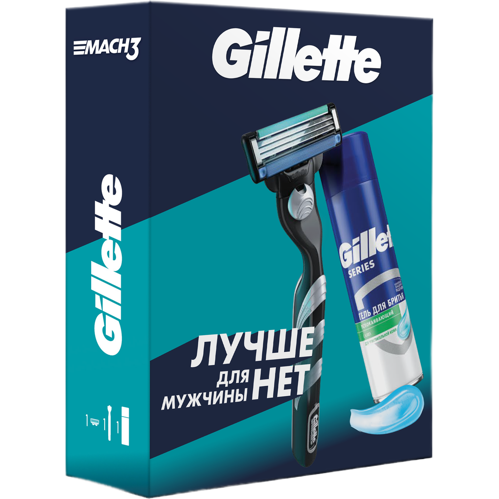 

Подарочный набор Gillette Mach3 Бритва с 1 сменной кассетой + TGS Гель для бритья для чувствительной кожи Алоэ 200 мл