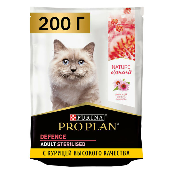 Сухой корм Pro Plan Nature Elements для взрослых стерилизованных кошек и кастрированных котов, с высоким содержанием курицы, 200 г