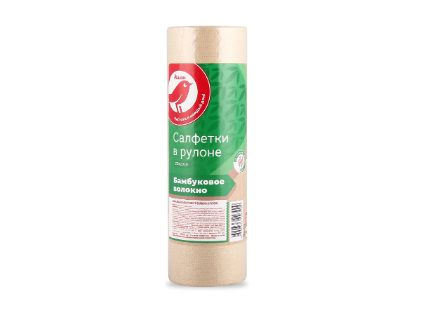 Салфетки бамбуковые АШАН Красная птица в рулоне, 25х20 см, 50 листов