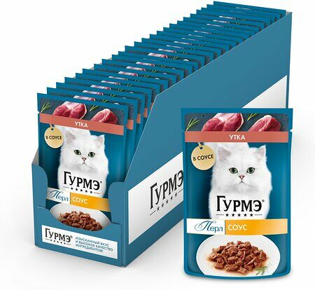 Влажный Гурмэ Перл Нежное филе корм для кошек, с уткой в соусе - 75 г х 26 шт