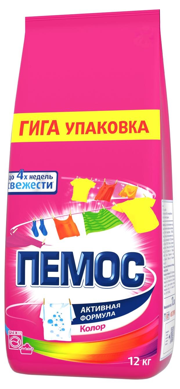 

Порошок стиральный для цветного белья Пемос Активная Формула Колор, 12 кг (80 стирок)