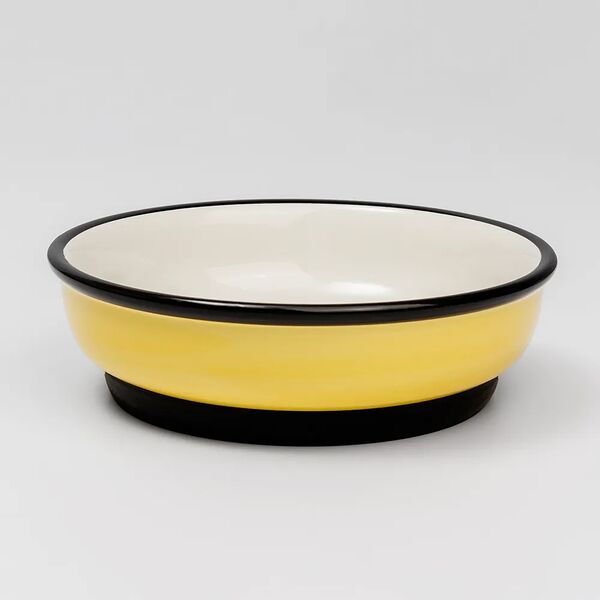 Миска керамическая с нескользящим дном для кошек Пчелы, 15,5x4,7 см, желтая