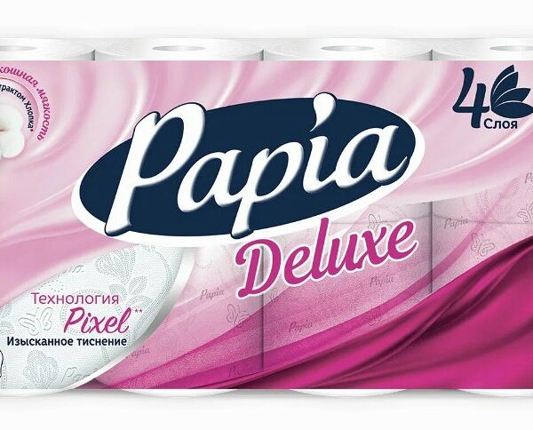 Бумага туалетная Papia Deluxe белая 4 слоя 8 рулонов