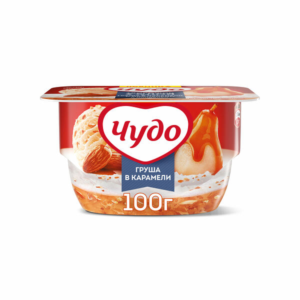 Творожок Чудо взбитый груша в карамели с пломбиром и миндалем 4.2%