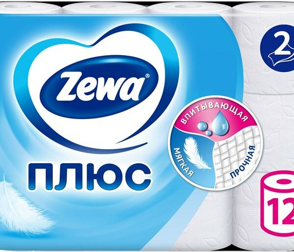 Туалетная бумага Zewa Плюс Белая 12 рулонов 2 слоя