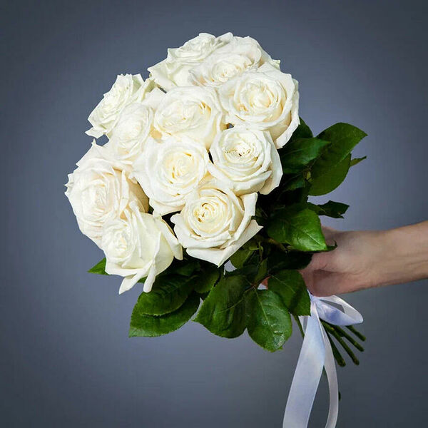 Монобукет из 11 пионовидных Роз Playa Blanka под ленту