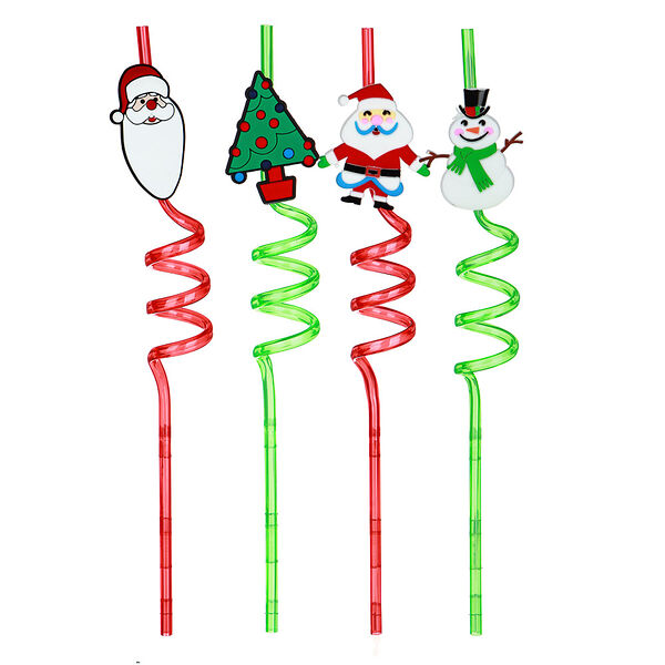 Сноу бум трубочки для напитков с новогодним декором, 4 шт, 24,5 см