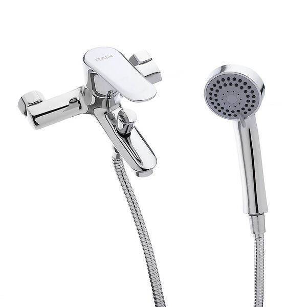 Rain смеситель для ванны оникс, короткий излив, душ. набор, картридж 35мм, латунь, хром